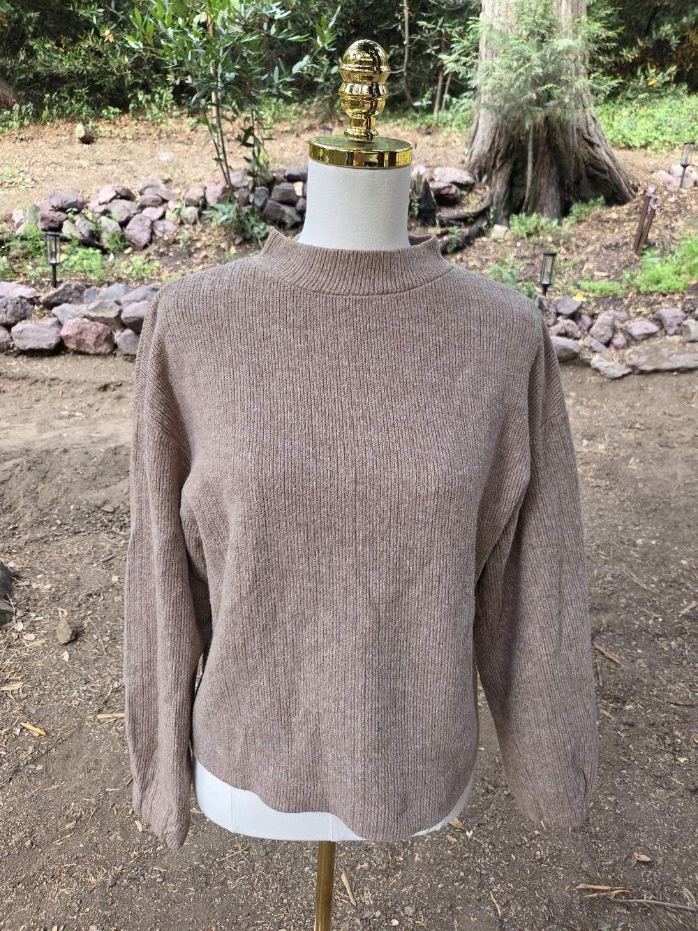 Zara Cozy Ribbed Mock Neck Sweater in Taupe Size Small